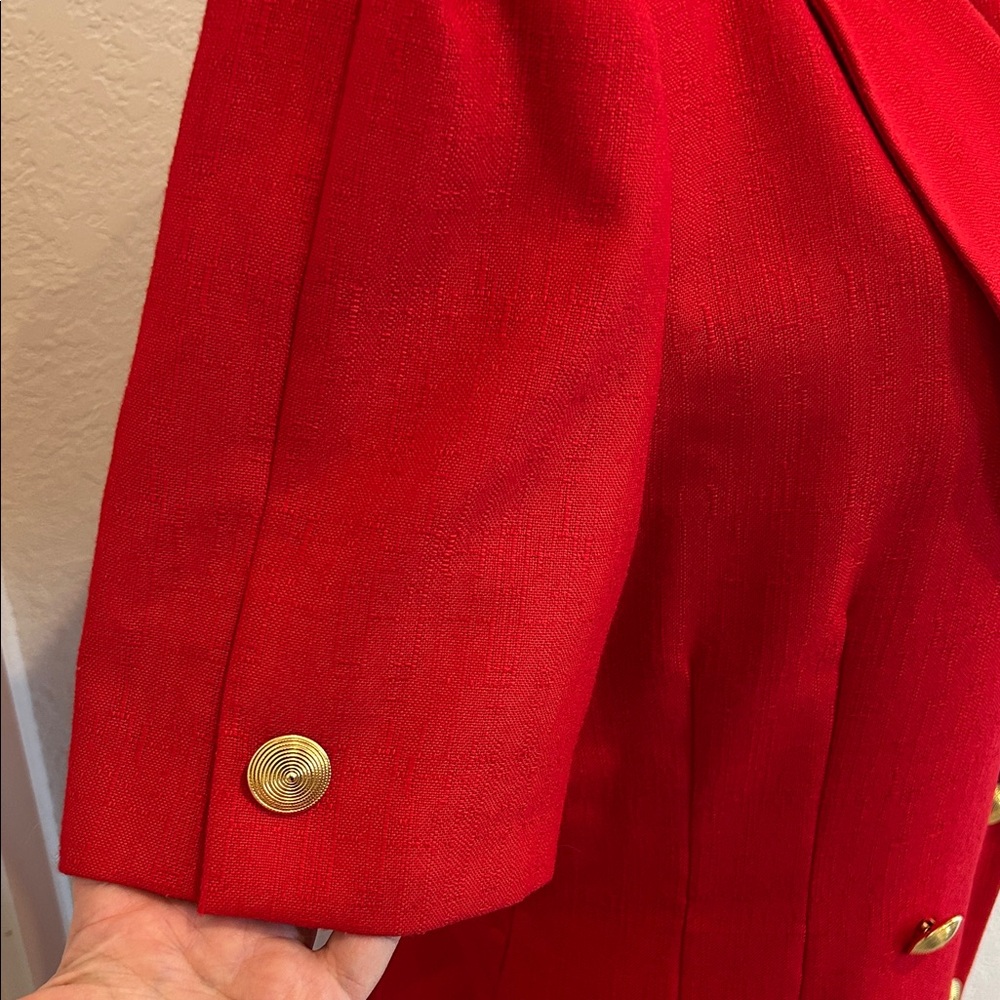 Vintage Kasper Red Double-Breasted Blazer Dress with Gold Buttons - Picture 8 of 12